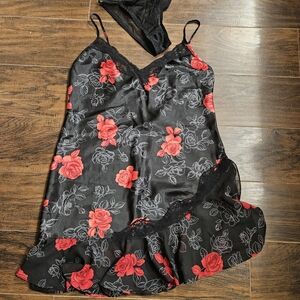 Secret Treasures Black and Red Floral Lingerie
